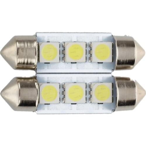 2x C5W 3 LED SMD 5050 36mm Xenon White Bulb plate shuttle Festoons dome ceiling lamp car light