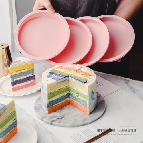 4pcs 4/6Inch Silicone Layered Cake Mold Round Shape Bakeware DIY Rainbow style Mousse Desserts Cake Moulds Baking Pan Tools