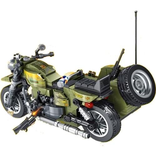 412PCS Military Particles Accessory Motorcycle Tricycle Building Block Cartoon Car Set Kid Toy Creators City Brick