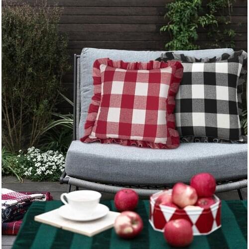 45x45cm lotus leaf frill checked cushion cover pillowcase red white/ black white lattice throw pillow cover