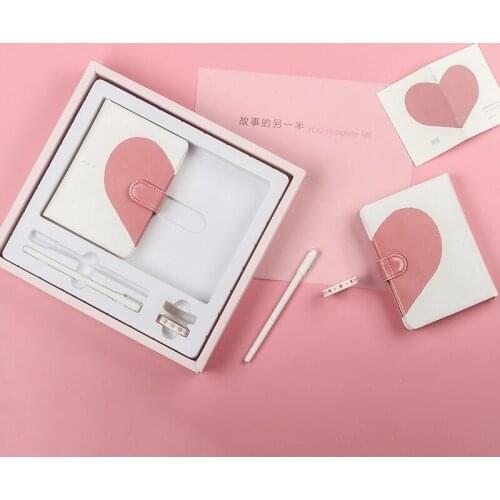 Pink Girl Heart Pen Notepad Couple Love Heart Notebook Journal Gift Box Book Set Notebook Office School Supplies