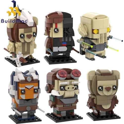 Buildmoc Star Movie Figures Vader-Anakined Ewoked Ahsokaed Kuiils General-Grievous Brickheadz Model Building Blocks Kids Toys