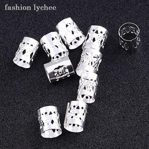 Fashion lychee 10pcs Hollow Aluminum Gold Silver Color Adjustable Dreadlock Tube Beads Women Hair Jewelry Accessories