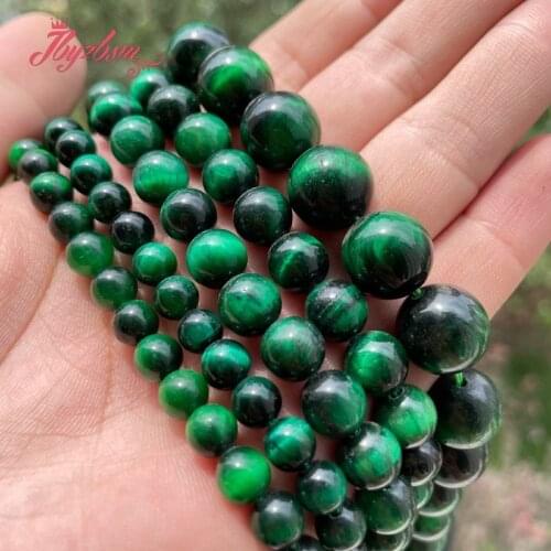 6mm 8mm Green Tiger Eye Beads Round Smooth Stone Spacer Beads for Men Women Accessories DIY Necklace Bracelet Jewelry Making 15"