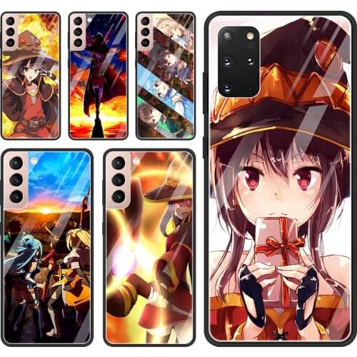 Japan Anime Konosuba Megumin Case For Samsung S21 S20 FE Ultra S10 Lite S10e S9 S8 Plus Glass Fundas Black Cover Capa Guscio
