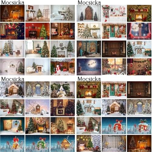 Photography Backdrop Winter Christmas Birthday Portrait Photocall Snow Family Party Video Background Prop Fireplace Window Photo