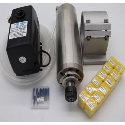 CNC milling spindle ER20 2.2KW water cooling spindle +1 water pump+1 water pipe+spindle support+ER20 collets+CNC engraving bits