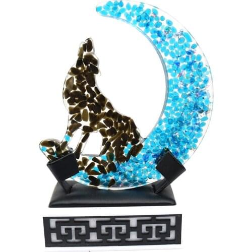 FYJS Unique Crescent Moon Sika Deer Green Olivine Pendant Black Obsidian Stone Wolf Jewelry