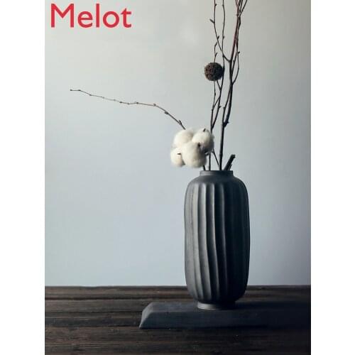 Handmade Coarse Pottery Vase Xiaoyuan Flow Ceramic Zen Flower Ware Floor Ornaments Home Retro Dried Flower Inserting