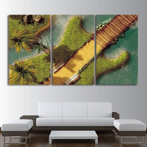 Painting Building Frame Art Poster 3 Panel Grass Guitar Wall Picture Home Decoration Living Room Canvas Print Modern Paintings