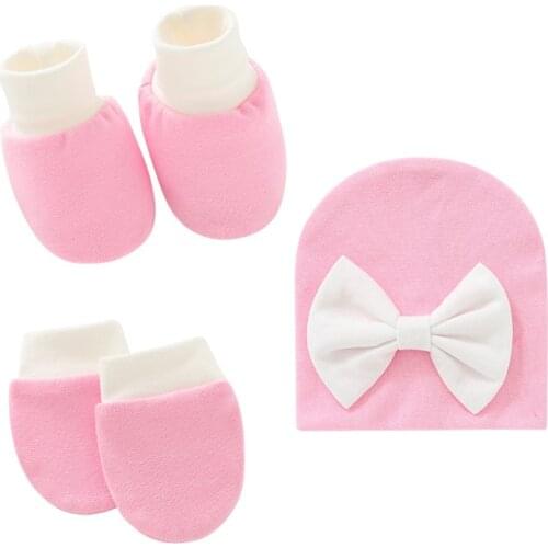 3 pcs/set Simple Newborn Baby Births Cap Glove Set Soft Cotton Kids Infants Anti-scratch Gloves Socks and Hat soft Comfortable S