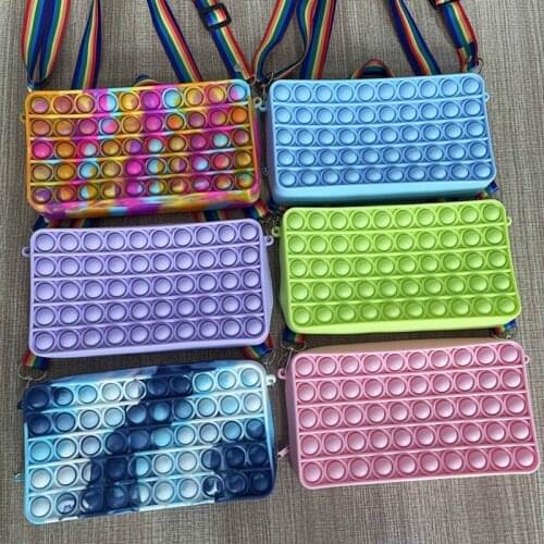 Creative Rainbow Fidget Toys Sensory Silicone Push Bubble Rectangular Anti Stress Storage Bag Kids Shoulder Bag