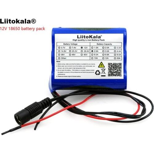 Liitokala 12 V 2600 mAh 18650 Li-ion Rechargeable battery Pack DC 5.5*2.1mm for CCTV Camera 12.6V batteries