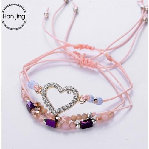 Fashion Crystal Beads Charm Heart Bracelets For Women Handmade String Rope DIY Friendship Bracelet Femme Boho Jewelry pulseras