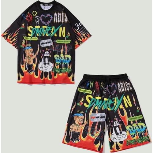 Hip Hop Fashion Men Short Sleeve T-Shirts and Shorts Sets Unisex Harajuku Pattern Printed Streetwear Oversized Casual Beach Sets