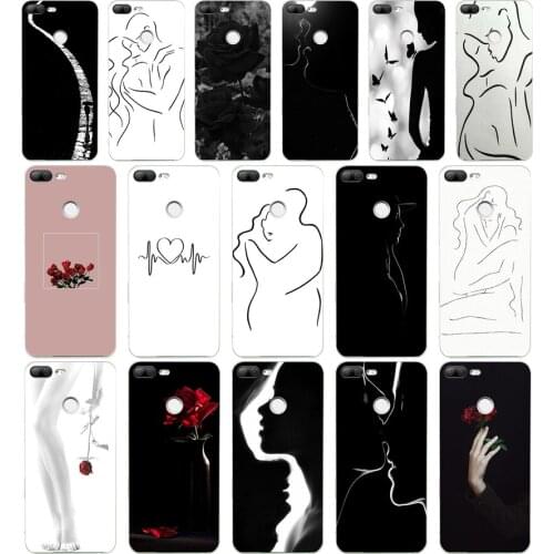 242H Art White Line Kiss Love Heart Flower Rose Soft Silicone Tpu Cover phone Case for huawei Honor 9 Lite 10 p 9 10 lite