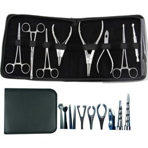 Professional Piercing Tool Set Surgical Steel Belly Tool Ear Tongue Septum Piercing Tools Lip Tweezer Clamp Plier Closer Tool