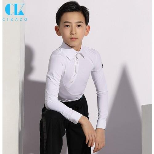 2021 Latin Dance New Summer Boys Bodysuit Handsome White Long Sleeve Jumpsuit Dancewear Practice Dance Costumes Performance 5044