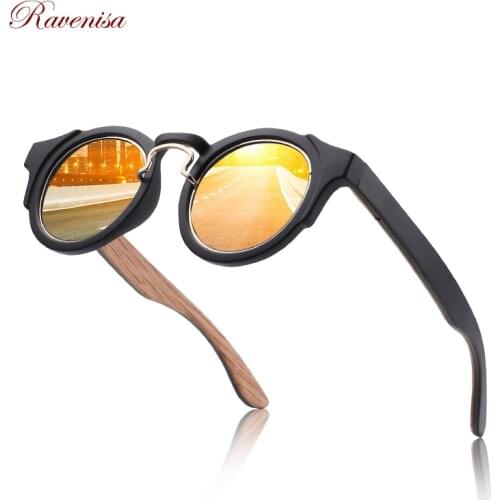 Ravenisa Wood Sunglasses Men women Round bamboo Polarized Blue Mirror Sun Glasses retro de sol masculino 2020 Handmade
