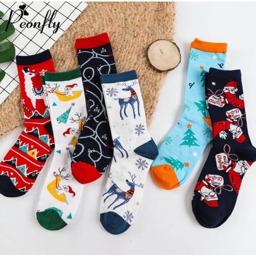 PEONFLY 1 Pair Winter Women Socks Warm Christmas Socks Santa Claus Snowflake Deer Comfortable Gift Girls Cute Meias Calcetines