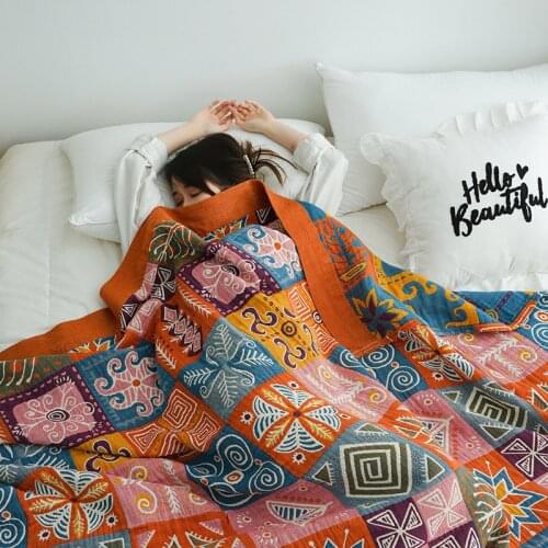 100% Cotton Sofa Bed Throw Blanket Summer Quilt Bedspread Breathable Geometric Car Travel Blankets Boho Decor Plaid On the Bed