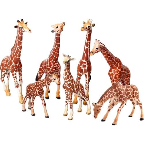 Realistic Giraffe Figurines with Giraffe Cub Safari Animals Model Figures Family Playset Educational Toy Cake Toppers Gift