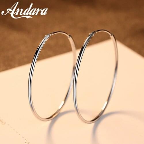 Hot Sale 100% 925 Sterling Silver 6 Sizes Circle Round Hoop Earrings for Women Wedding Party Fashion Jewelry