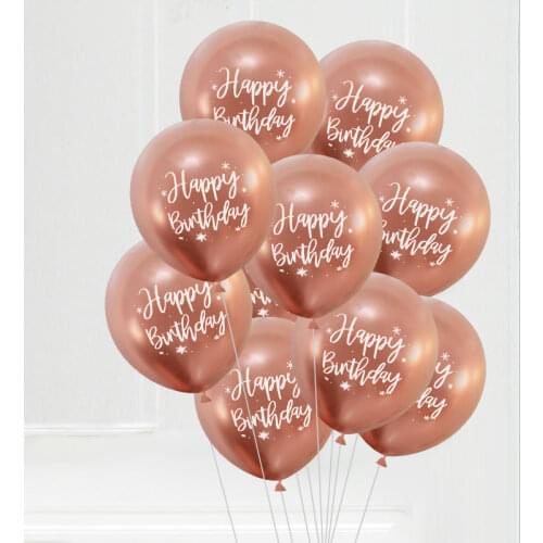 10Pcs 12inch Happy Birthday Balloon Rose Gold Chrome Metallic Latex Balloons For Baby Shower Kids 1st Birthday Party Decorations