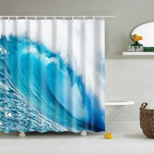 3D Ocean Scenery Sea Waves Shower Curtains Waterproof Polyester Fabric Modern Home Decor Screens With Hooks Bathroom Curtain Set