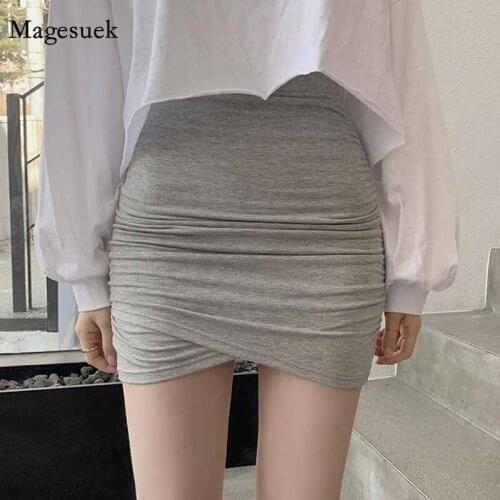4 Colors High Waist Hip Skirt Stretch Sexy Black Pleated Skirt Women Korean Light Gray Stretch Sexy Short Skirt Female 12181