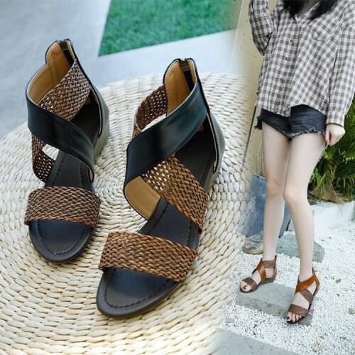 Retro Ethnic Style Summer Thick Bottom Sandals Fashion Hollow Cross Braided Sandal Beach Womens Party Sandals