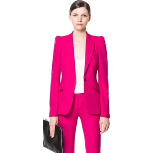 Fuchsia Women Office Business Suits Uniform Styles Fashion Elegant Pant Suits Slim Fit Formal Work Wear Sets Female Touser Suits