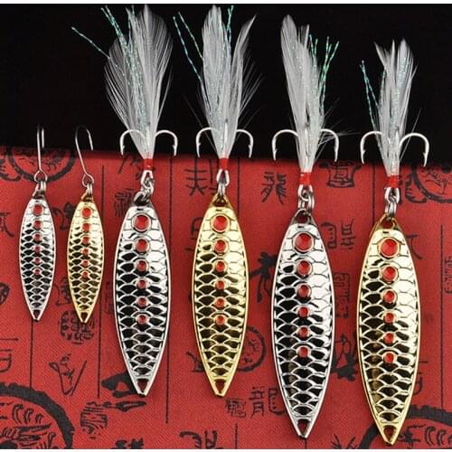 2020 Lure 5/7/10g/15g/20g Hard Lure Leech Spinners Spoon lure Fish scale Hard Baits Gold Fishing Tackle Feather Hook Lures
