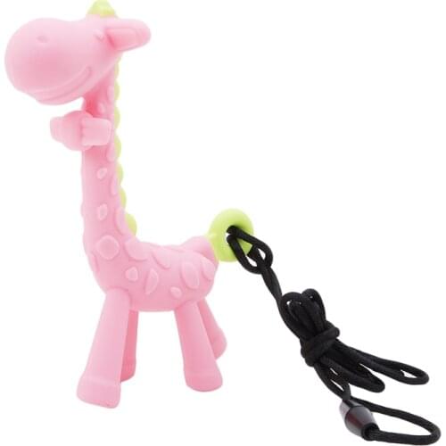 1Pcs Soft Food Grade Silicone Baby Teether Pink Giraffe Shaped Teether for Infant Dental Care Toothbrush Training Baby Care