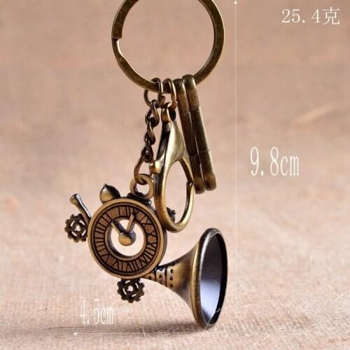 Alloy Vintage Trumpet Key Chain Ancient Bronze Horn Shape Key Rings Keychain Pendant Gift For Friends 10PCS