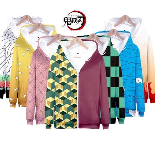 2021 Demon Slayer Hoodies and Sweatshirts mens new 3D printed Zipper Hoodie Demon Slayer Winter fashion hooded clothes