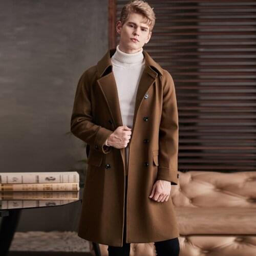 2021 Medium Length Wool Male Coats Luxury Solid Color Business And Casual Mens Coats Winter Fashion Man Trench Plus Size 6xl