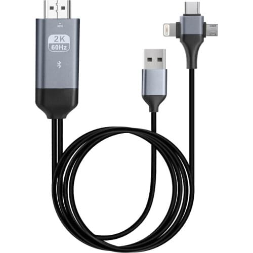 2K@60Hz 3 in 1 Micro USB Type C Lightning To HDMI-compatible Adapter Cable for IPhone Android Phone Screen To TV Monitor