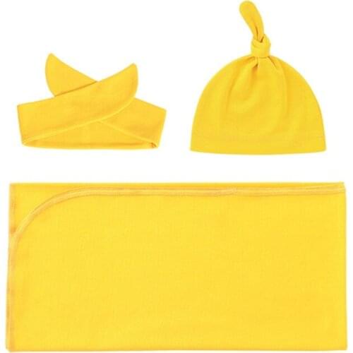 3 Pcs Newborn Swaddling Wrap + Headband + Hat Set Baby Cotton Receiving Blanket Sleepsack Hair Band Kit for Infants Boys