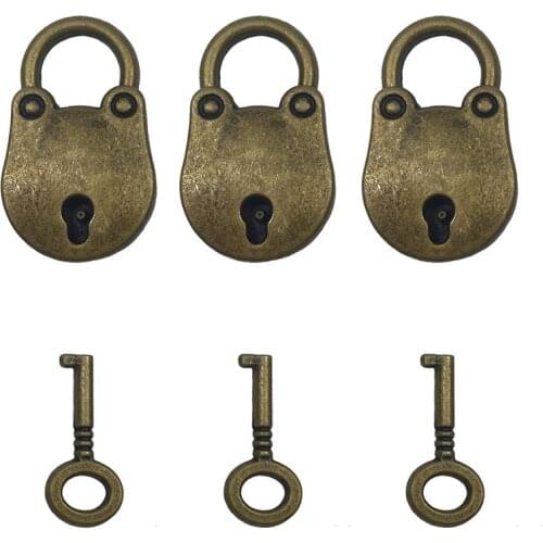 3 pcs Vintage Antique Style Mini Bear Head Archaize Padlocks Key Lock with Keys Bronze