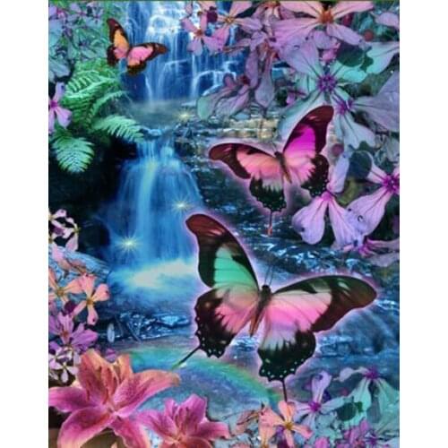 5D Diy diamond painting Butterflies and flowers crystaldiamond embroidery Landscape waterfall crystal painting cross stitchsets