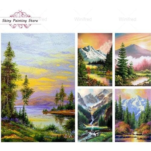 5D DIY Diamond Mosaic Mountain Lake Landscape Diamond Painting Diamond Embroidery Pictures Of Rhinestones Handmade Decor Mural
