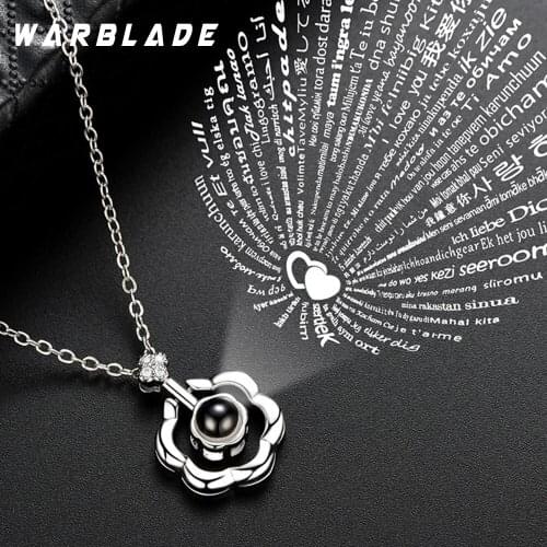 TOP Quality New Gold Silver Flower 100 languages I love you Projection Pendant Necklace Romantic Love Memory Wedding Necklace