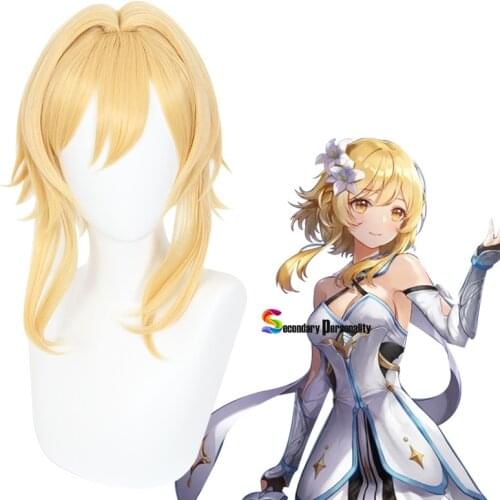 Genshin Impact Game Traveler Lumine Hotaru Anime Light Yellow Cosplay Heat Resistant Synthetic Wig Drop Shipping Free Wig Cap