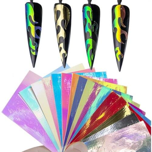 Laser Flame Holographic Nail Sticker Symphony Nail Manicure Accessories 16 colors