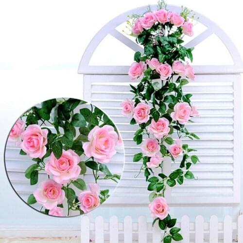 Fake Leaf Diy Hanging Garland Artificial Flowers Artificial Roses With Green Leaves For Home Wedding Decoration