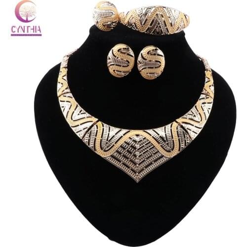 CYNTHIA Dubai Classic Necklace Elegant Womens Gold Color Bracelet Earrings Gift Wedding Party Crystal Ring for Womens Jewelry
