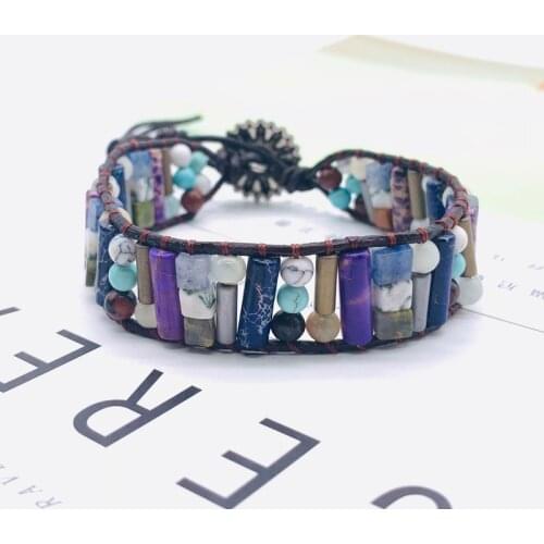 Creative Stone Bracelet Vintage Beads Leather Wrap Bracelets Jaspers Beaded Bracelet Femme Bohemian Jewelry Bijoux Dropship