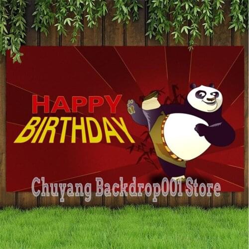 Kungfu Boy Or Girl Cartoon Panda Kids Birthday Party Backdrops Family Room Dinner Table Decor Poster Photography Backgrounds