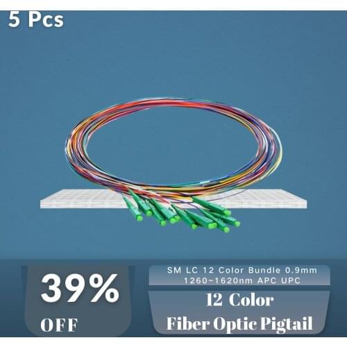 LC 12 Cores Color UPC APC Fiber Optic Pigtail Simplex Single Mode 9/125 0.9mm 1.5M LSZH Patch Cord 5PCS